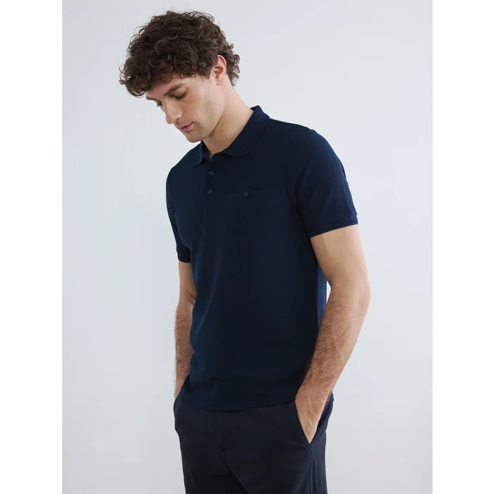 LCWAIKIKI Classic Lacivert Polo Yaka Dokulu Erkek Tişört