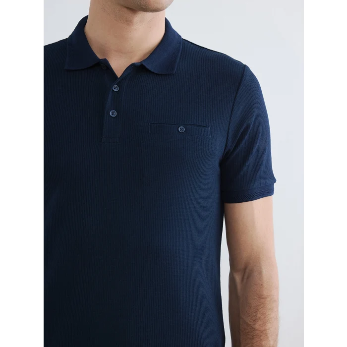 LCWAIKIKI Classic Lacivert Polo Yaka Dokulu Erkek Tişört
