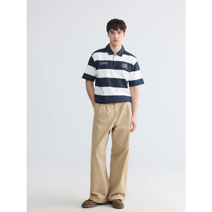 XSIDE Lacivert Polo Yaka Çizgili Penye Erkek Tişört