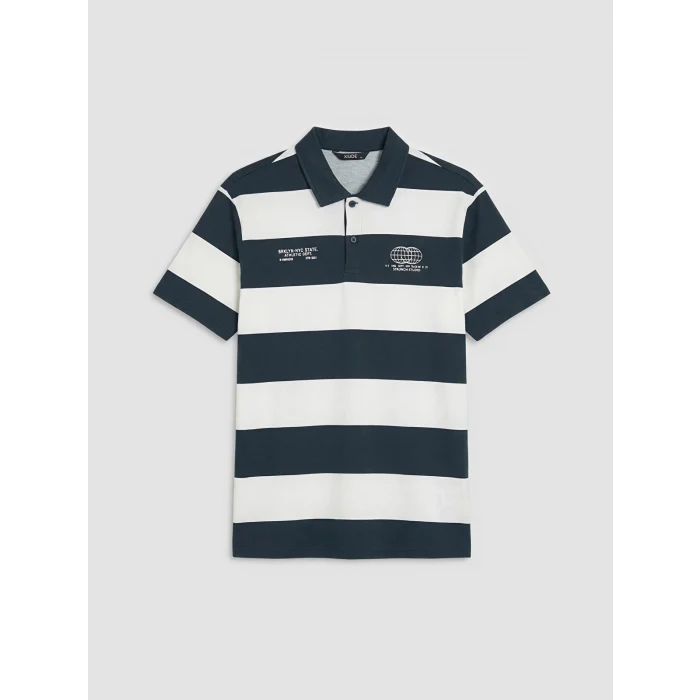 XSIDE Lacivert Polo Yaka Çizgili Penye Erkek Tişört