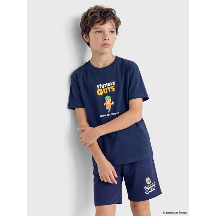 LCW Kids Lacivert Stumble Guys Baskılı Erkek Çocuk Tişört