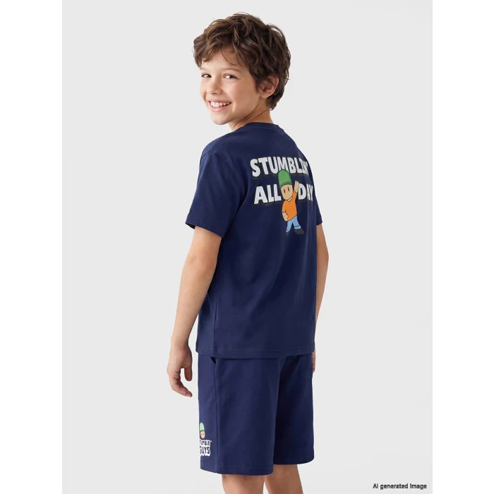 LCW Kids Lacivert Stumble Guys Baskılı Erkek Çocuk Tişört