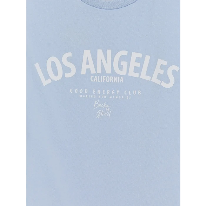 LCW Kids Mavi Bisiklet Yaka Los Angeles Baskılı Kız Çocuk Atlet