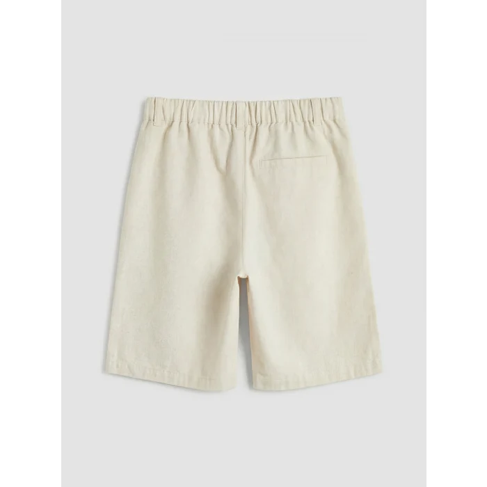 LCW Kids Ekru Beli Lastikli Erkek Çocuk Keten Karışımlı Şort