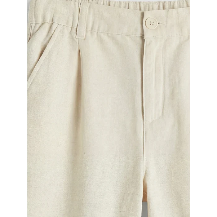 LCW Kids Ekru Beli Lastikli Erkek Çocuk Keten Karışımlı Şort