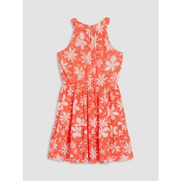 LCW Kids Turuncu Halter Yaka Çiçekli Kız Çocuk Elbise