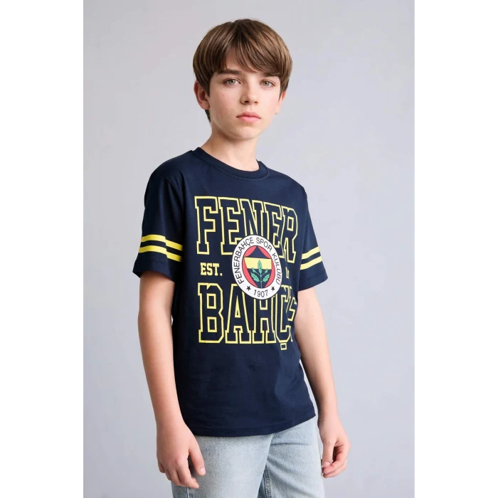 Defacto H7868A8IN42 İndigo %100 Pamuk Fenerbahçe New Regular Fıt Bisiklet Yaka Kısa Kollu Siyah Tişört Erkek Çocuk