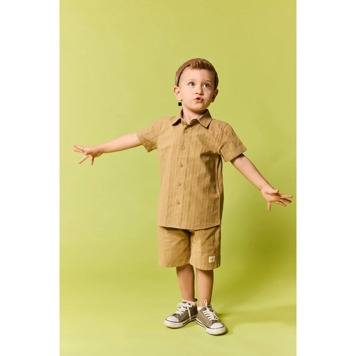 Defacto H8455A5BG638 Bej %100 Pamuk Kısa Kollu Gömlek Erkek Bebek