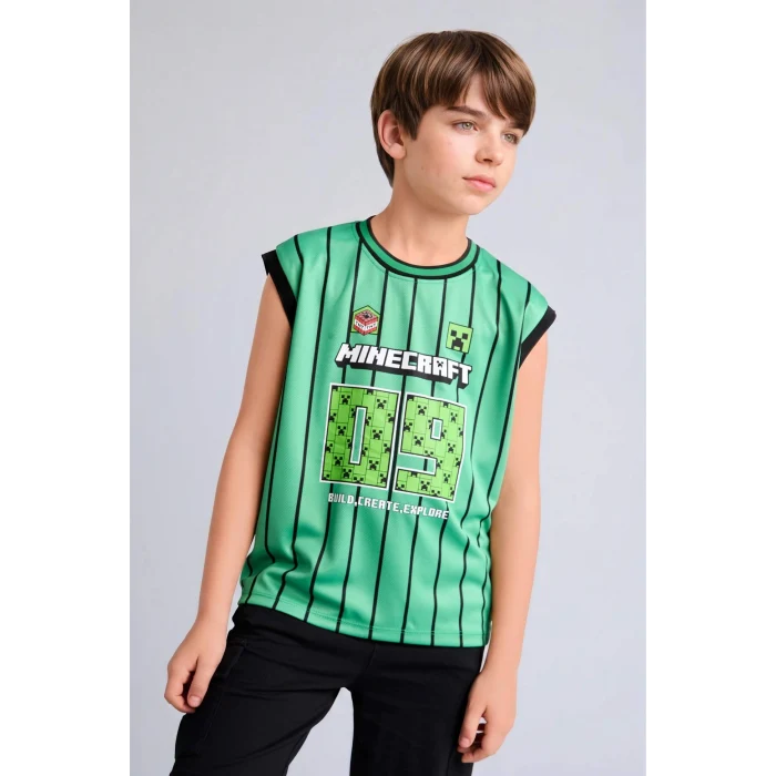 Defacto H6716A8GN401 Yeşil Minecraft Bisiklet Yaka Yeşil Atlet Erkek Çocuk