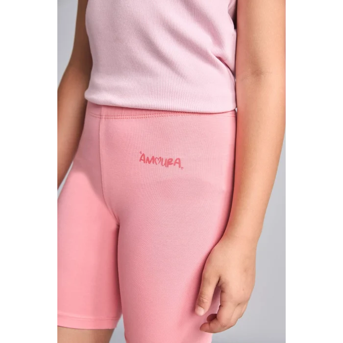 Defacto I1518A8PN666 Pembe Lastikli Bel Diz Üstü Penye Kumaş Açık Pembe Tayt Kız Çocuk