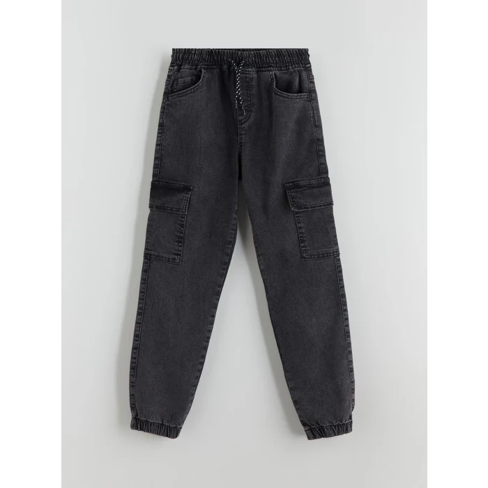 LCW Kids Antrasit Beli Lastikli Erkek Çocuk Kargo Jean Pantolon