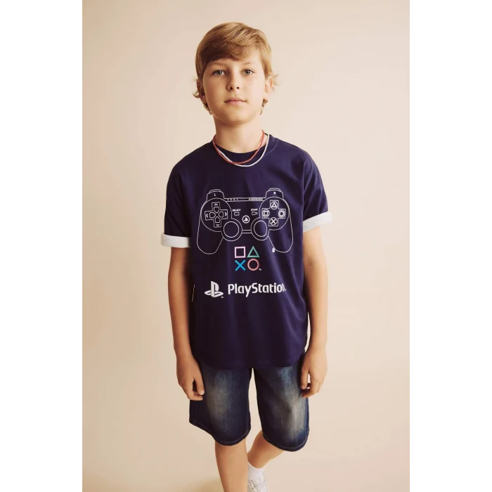 Defacto G9074A8NV134 Lacivert %100 Pamuk PlayStatıon Oversıze Tişört Erkek Çocuk