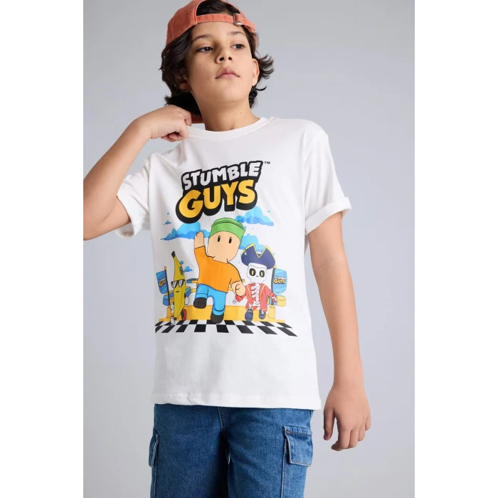 Defacto H0227A8ER105 Ekru %100 Pamuk Stumble Guys Tişört Erkek Çocuk