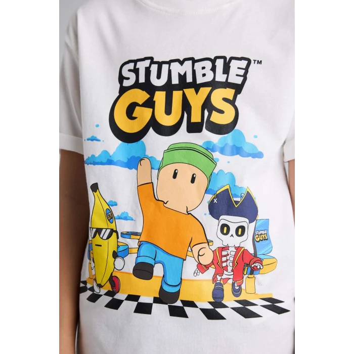 Defacto H0227A8ER105 Ekru %100 Pamuk Stumble Guys Tişört Erkek Çocuk