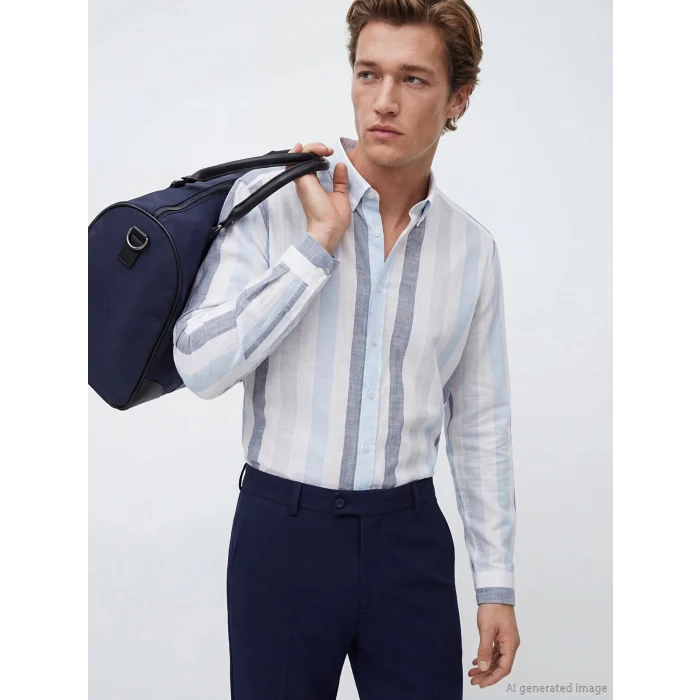 SOUTHBLUE Mavi Regular Fit Çizgili Poplin Erkek Gömlek