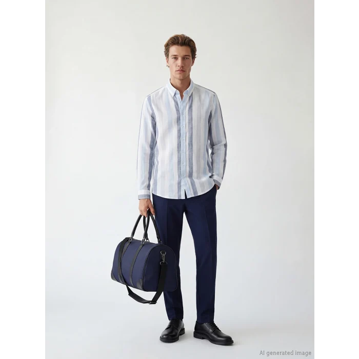 SOUTHBLUE Mavi Regular Fit Çizgili Poplin Erkek Gömlek