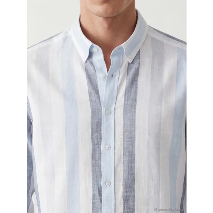 SOUTHBLUE Mavi Regular Fit Çizgili Poplin Erkek Gömlek