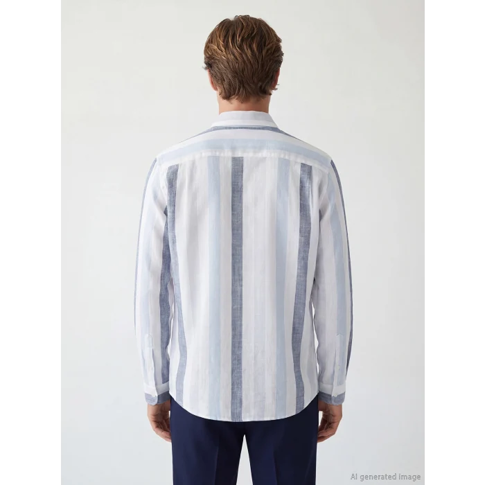 SOUTHBLUE Mavi Regular Fit Çizgili Poplin Erkek Gömlek