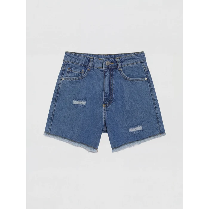 LCW Kids Mavi Yırtık Detaylı Kız Çocuk Jean Şort
