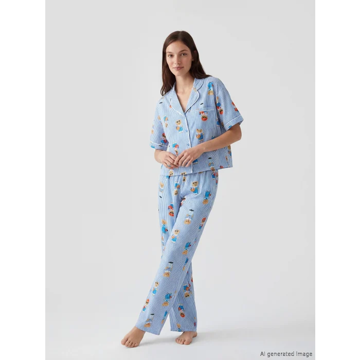 LCW DREAM Ekru Ayı Teddy Baskılı Kadın Pijama Takım