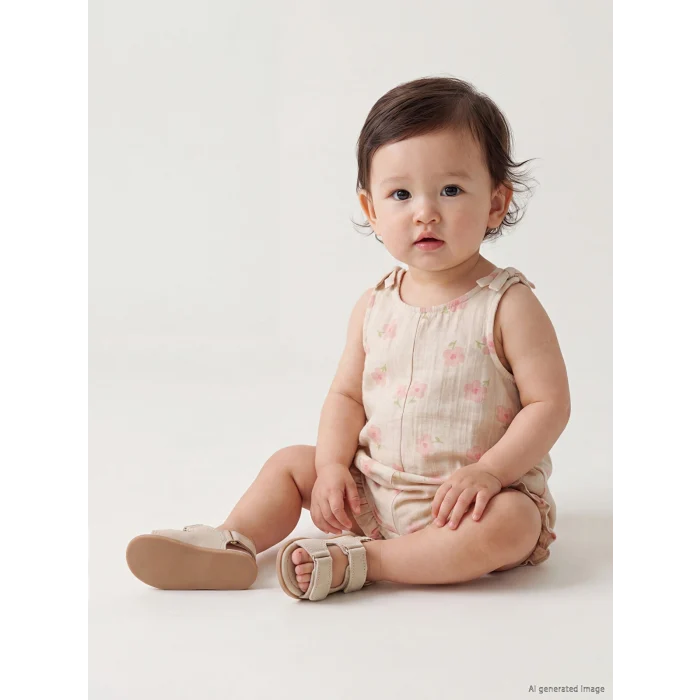 LCW baby Bej Çiçekli Kız Bebek Müslin Tulum