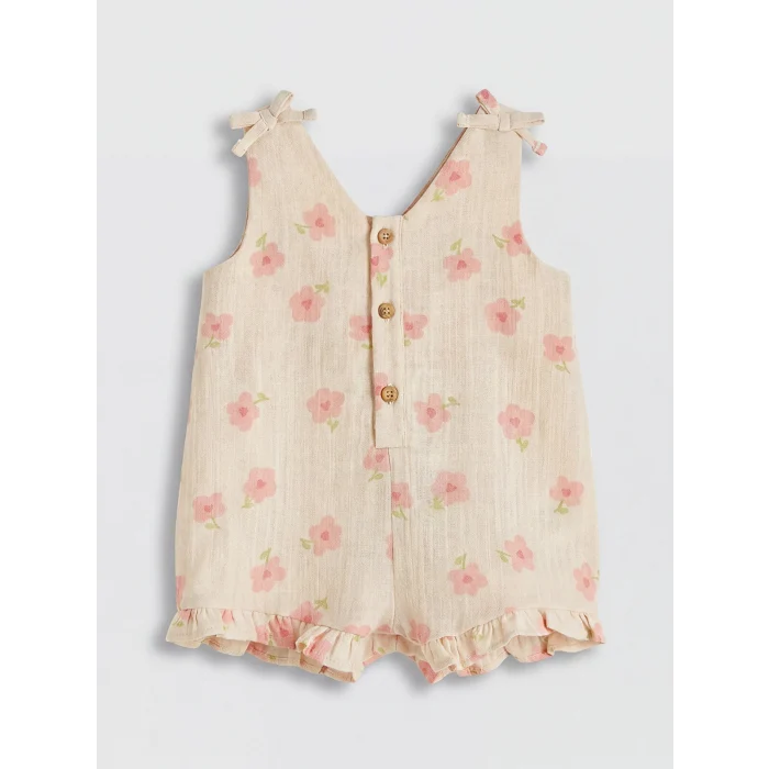 LCW baby Bej Çiçekli Kız Bebek Müslin Tulum