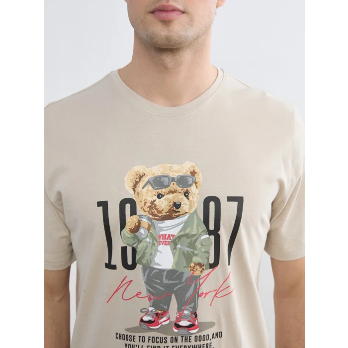 LC WAIKIKI Gri Bisiklet Yaka Teddy Baskılı Erkek Şortlu Pijama Takımı