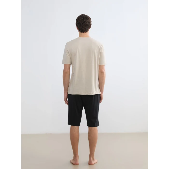 LC WAIKIKI Gri Bisiklet Yaka Teddy Baskılı Erkek Şortlu Pijama Takımı