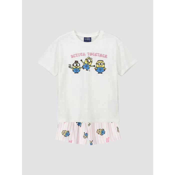 LCW Kids Ekru Minions Baskılı Kız Çocuk Şortlu Pijama Takım
