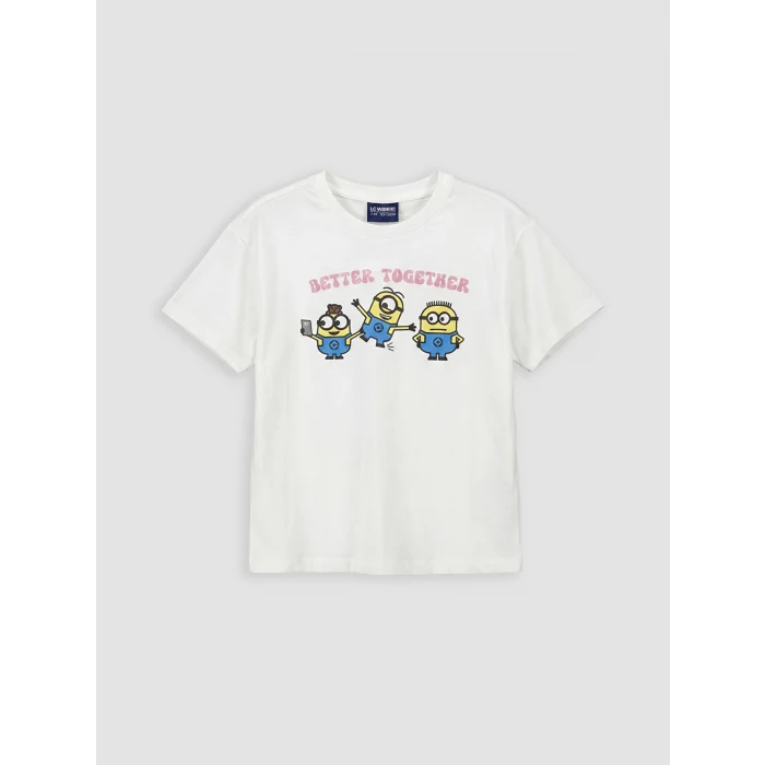 LCW Kids Ekru Minions Baskılı Kız Çocuk Şortlu Pijama Takım