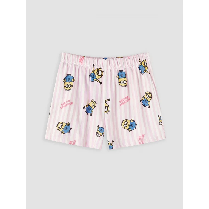 LCW Kids Ekru Minions Baskılı Kız Çocuk Şortlu Pijama Takım