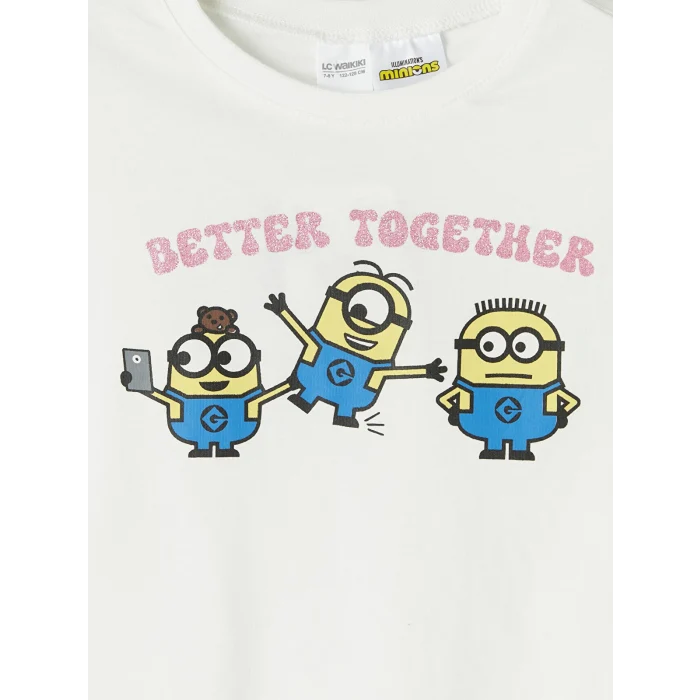 LCW Kids Ekru Minions Baskılı Kız Çocuk Şortlu Pijama Takım