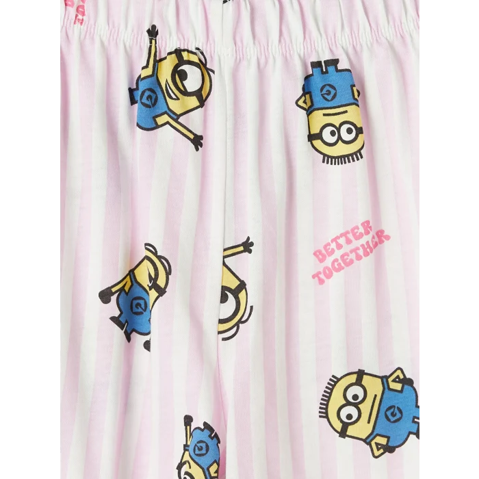 LCW Kids Ekru Minions Baskılı Kız Çocuk Şortlu Pijama Takım