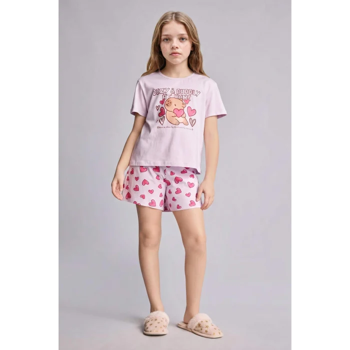 Defacto H8359A8PN256 Pembe %100 Pamuk Regular Fıt 2li Pijama Takımı Kız Çocuk