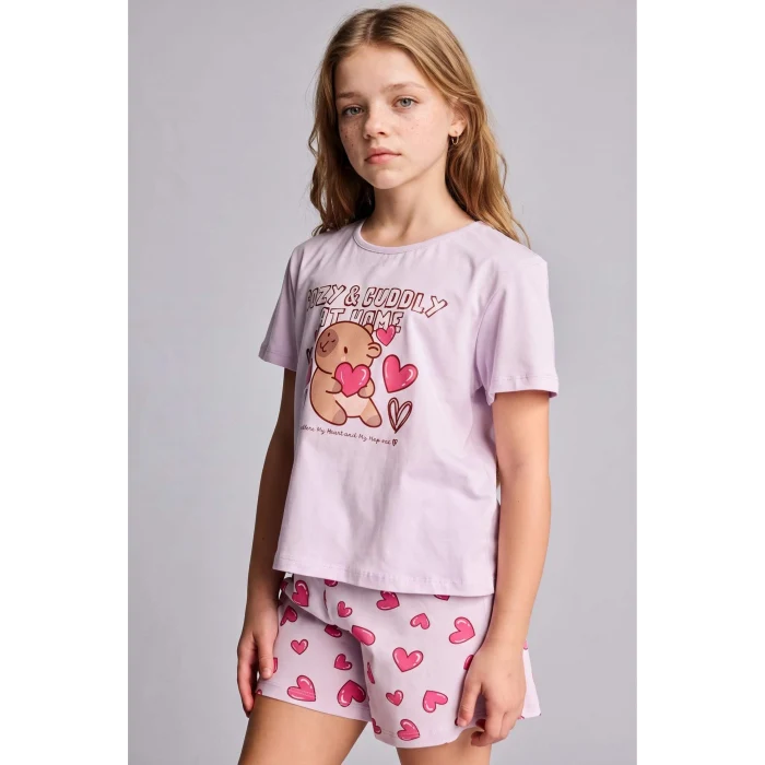 Defacto H8359A8PN256 Pembe %100 Pamuk Regular Fıt 2li Pijama Takımı Kız Çocuk