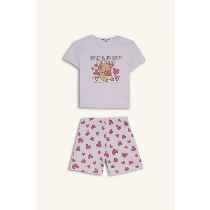 Defacto H8359A8PN256 Pembe %100 Pamuk Regular Fıt 2li Pijama Takımı Kız Çocuk
