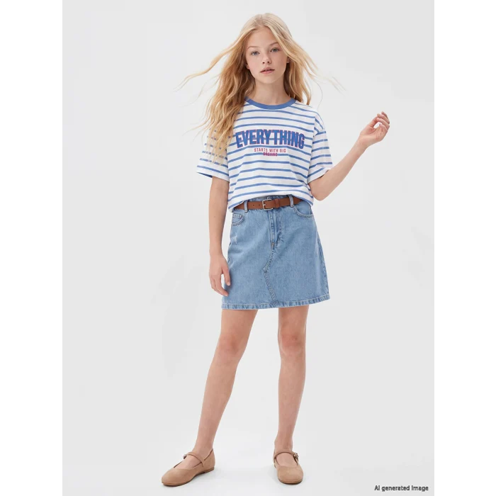 LCW Kids Mavi Regular Fit Kemerli Kız Çocuk Jean Etek