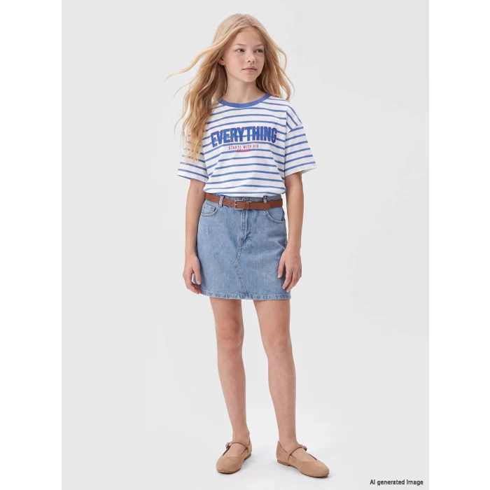 LCW Kids Mavi Regular Fit Kemerli Kız Çocuk Jean Etek