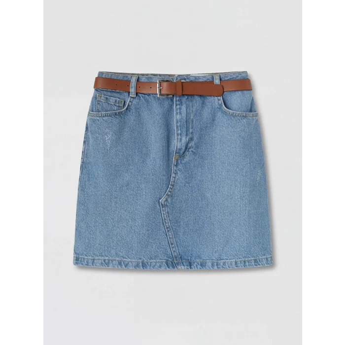 LCW Kids Mavi Regular Fit Kemerli Kız Çocuk Jean Etek