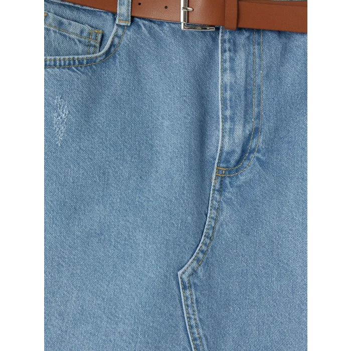 LCW Kids Mavi Regular Fit Kemerli Kız Çocuk Jean Etek