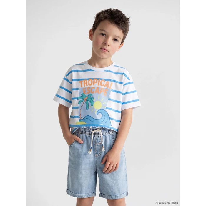 LCW Kids Beyaz Baskılı Erkek Çocuk Tişört