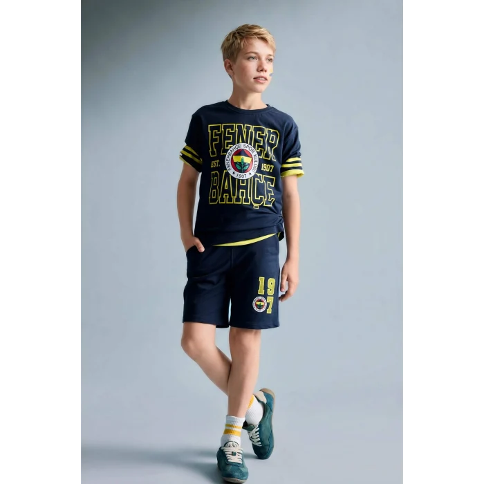 Defacto H7868A8IN42 İndigo %100 Pamuk Fenerbahçe New Regular Fıt Bisiklet Yaka Kısa Kollu Siyah Tişört Erkek Çocuk