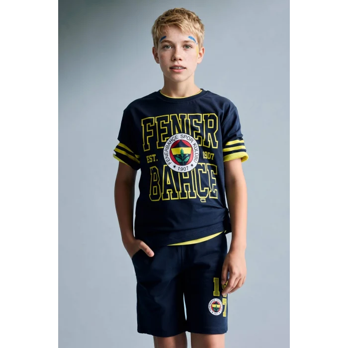 Defacto H7868A8IN42 İndigo %100 Pamuk Fenerbahçe New Regular Fıt Bisiklet Yaka Kısa Kollu Siyah Tişört Erkek Çocuk