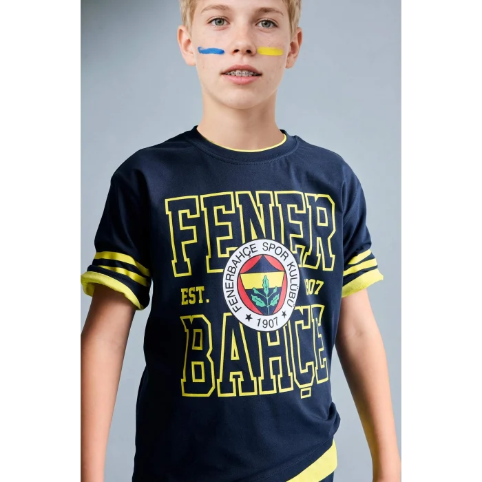 Defacto H7868A8IN42 İndigo %100 Pamuk Fenerbahçe New Regular Fıt Bisiklet Yaka Kısa Kollu Siyah Tişört Erkek Çocuk