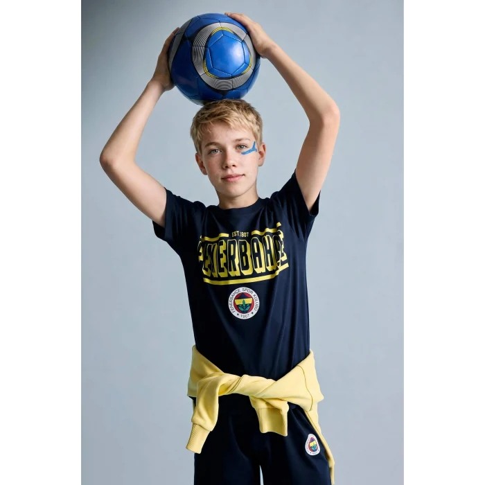 Defacto H7578A8IN42 İndigo %100 Pamuk Fenerbahçe Kısa Kollu Pijama Üst Şort Pijama Alt 2li Pijama Takımı Erkek Çocuk