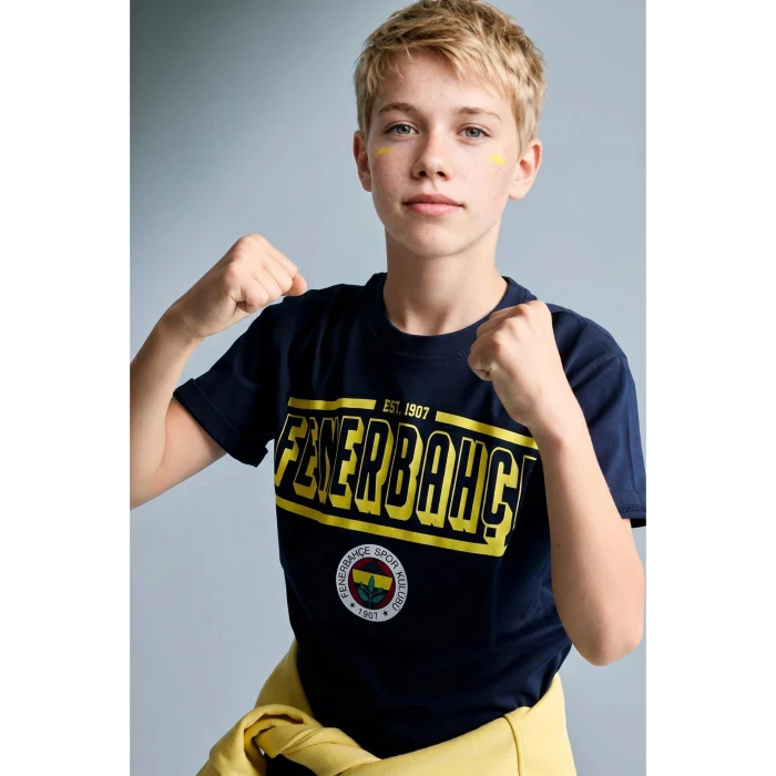 Defacto H7578A8IN42 İndigo %100 Pamuk Fenerbahçe Kısa Kollu Pijama Üst Şort Pijama Alt 2li Pijama Takımı Erkek Çocuk