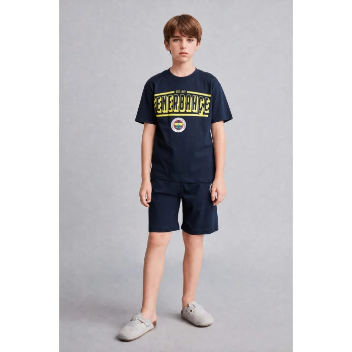 Defacto H7578A8IN42 İndigo %100 Pamuk Fenerbahçe Kısa Kollu Pijama Üst Şort Pijama Alt 2li Pijama Takımı Erkek Çocuk