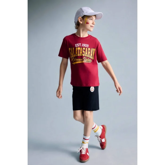 Defacto H7340A8RD119 Kırmızı %100 Pamuk Galatasaray Kısa Kollu Pijama Üstü Şort Pijama Alt 2li Pijama Takımı Erkek Çocuk