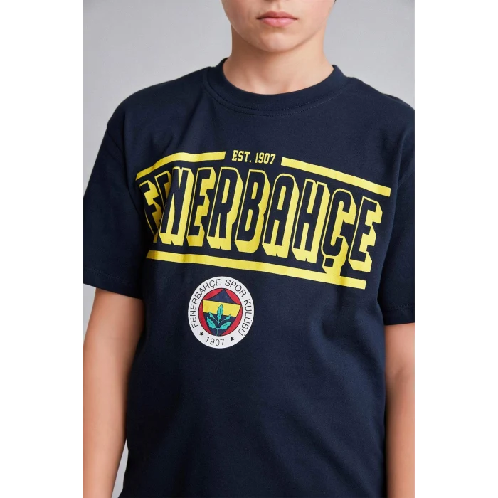 Defacto H7578A8IN42 İndigo %100 Pamuk Fenerbahçe Kısa Kollu Pijama Üst Şort Pijama Alt 2li Pijama Takımı Erkek Çocuk