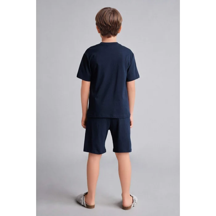 Defacto H7578A8IN42 İndigo %100 Pamuk Fenerbahçe Kısa Kollu Pijama Üst Şort Pijama Alt 2li Pijama Takımı Erkek Çocuk
